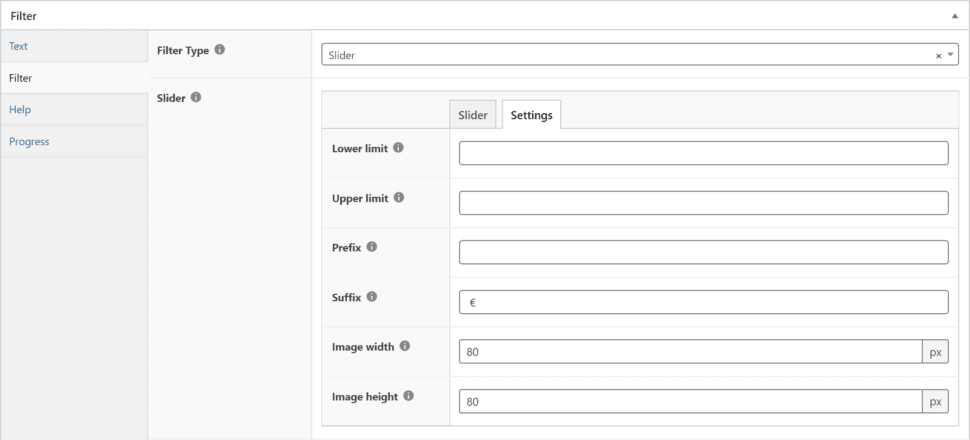 Slider settings interface