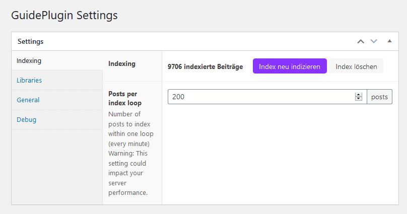 Build index interface