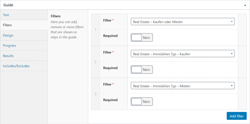 Guide filter selection