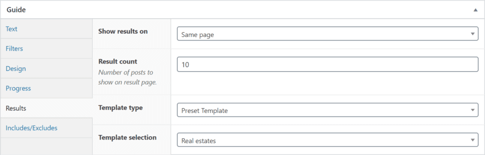 Guide results configuration